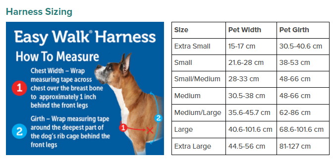 Easy Walk Dog Harness Size Chart